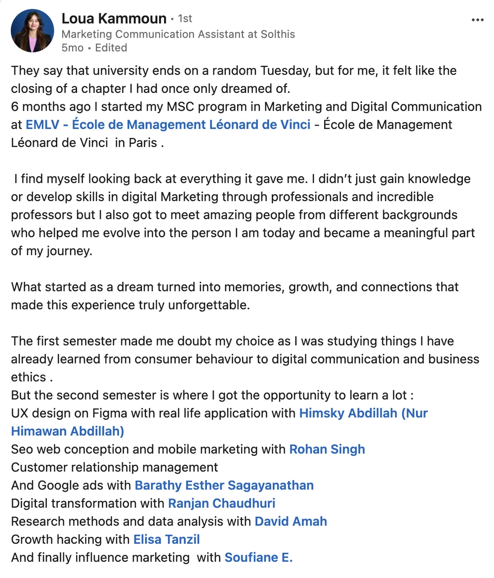 LinkedIn post by Loua Kammoun about Rohan Singh's course
